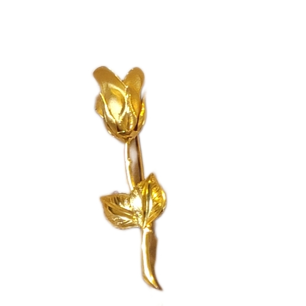 Vintage Gold Plated Rose Brooch Pin With Leaves Costume Jewelry